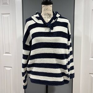 Style Me Striped Navy and White Hooded Sweater